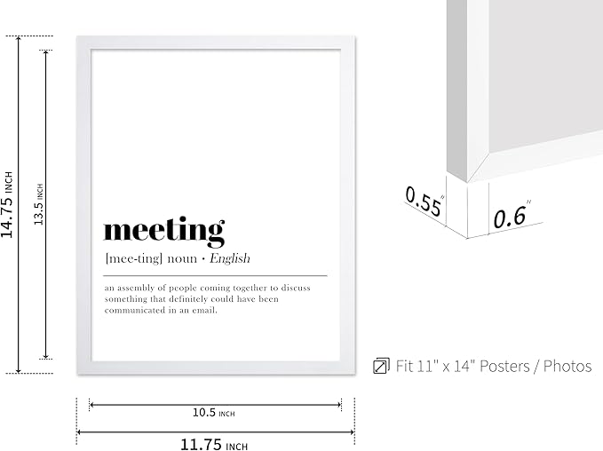 Poster Master Typography Poster - Retro Dictionary Print - Meeting Definition, Assembly of People, Book Page, Funny - Gift for Colleague, Friend - Wall Decor for Home, Office, 11x14 White Framed