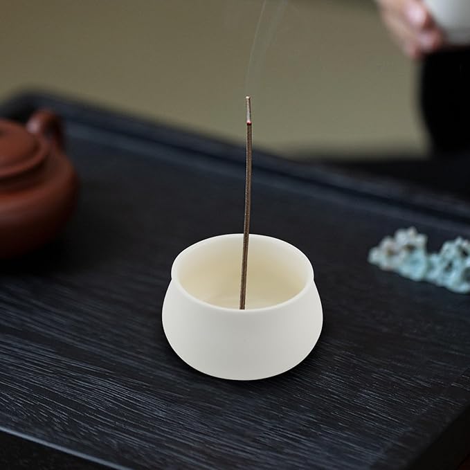 MrMrKura Ceramic Incense Holder for Sticks, Incense Burner Holder Ash Catcher with Non-Slip Pads, Incense Stick Holder for Unique Home Decor/Meditation/Yoga/Gift (White)