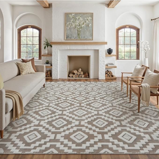 PureCozy Super Soft Shag Rug 8x10 for Living Room Modern Brown Washable Large Area Rugs High Pile Non-Shedding Throw Rugs Non Slip Indoor Office Carpet for Playroom Bedroom Home Aesthetic Decor