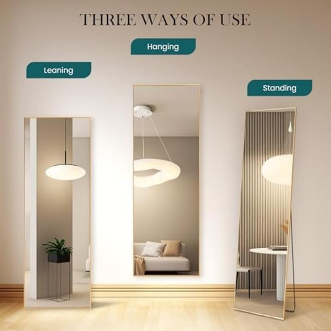 NEWBULIG Full Length Mirror, Full Body Floor Mirror with Aluminum Alloy Thin Frame, Wall or Standing Mirror for Bedroom, Living Room, Dressing Room
