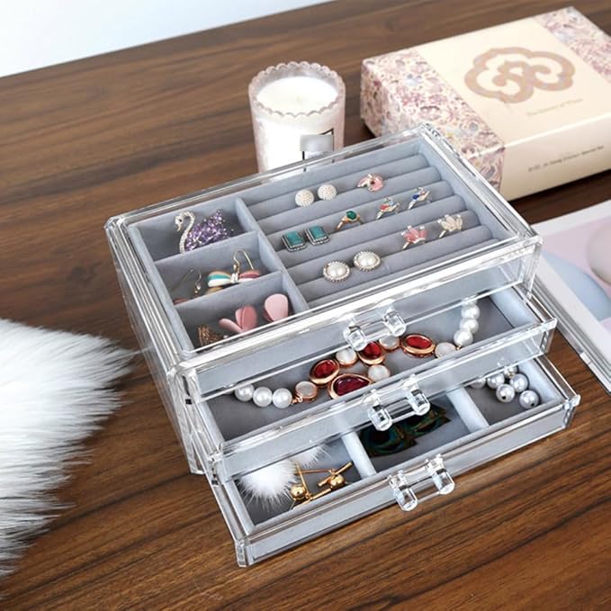 Didiseaon Acrylic Jewelry Box Makeup Organizer Earring Cosmetics Storage Space-saving Display Holder