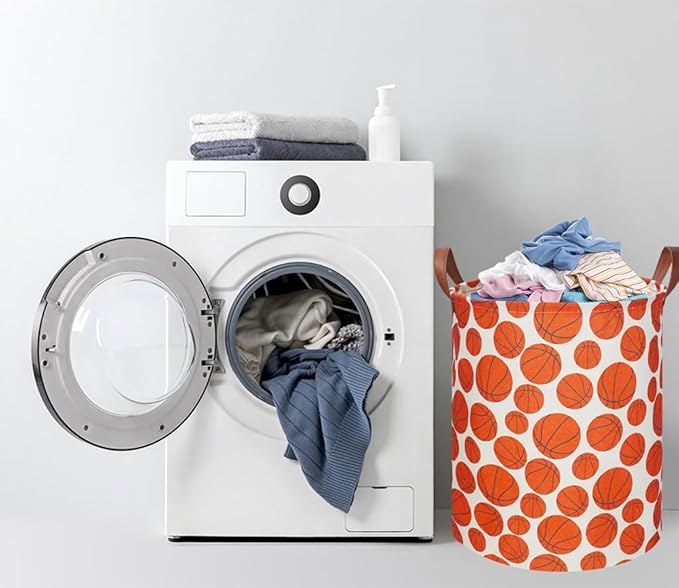 NTAOHAMPER Kids Laundry Hamper,Baseball laundry Basket,Baby Boy Nursery Hamper,Waterproof Storage Bin for Bedroom,Clothes Organizer Basket,Toys Box,Room Decor(Basketball)