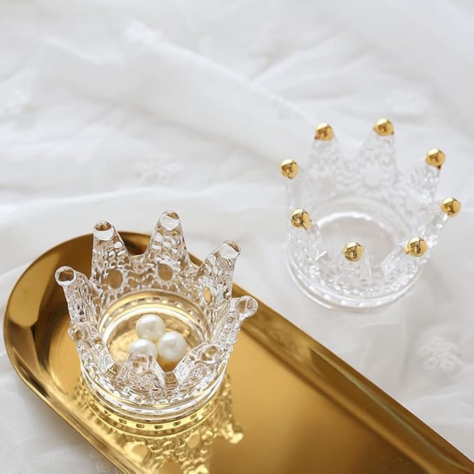 Crystal Glass Candle Holder Set of 2 Crown Shaped Makeup Sponge Beauty Egg Storage Rack Jewelry Watch Nail Art Dappen Dish Wedding Christmas Decor