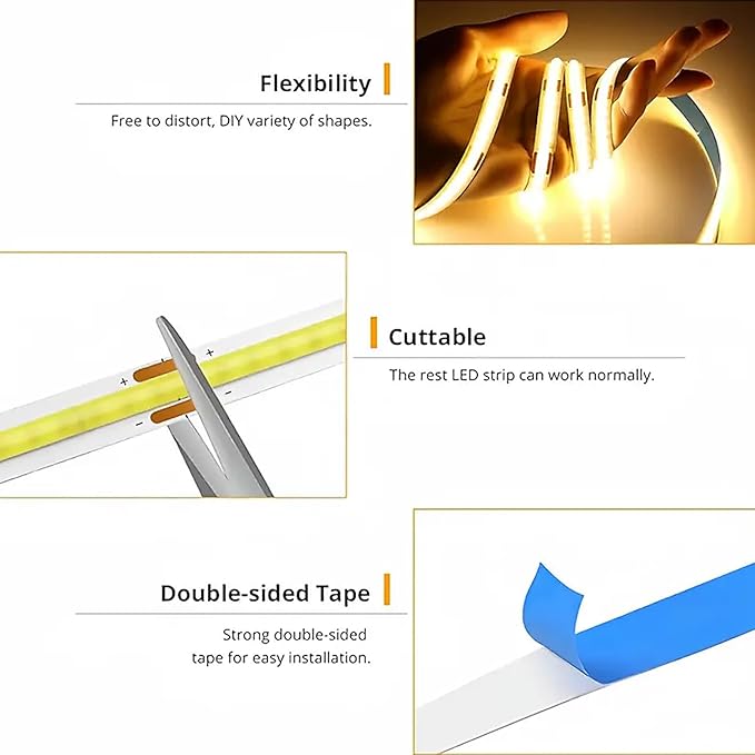 ZSLAIFU 5V LED Strip Lights, Warm USB LED Light Strip, 2Pack 3.28FT Dimmable COB LED Strip Light, High Brightness Short LED Strip for Display Cabinet, Living Room, TV Lights