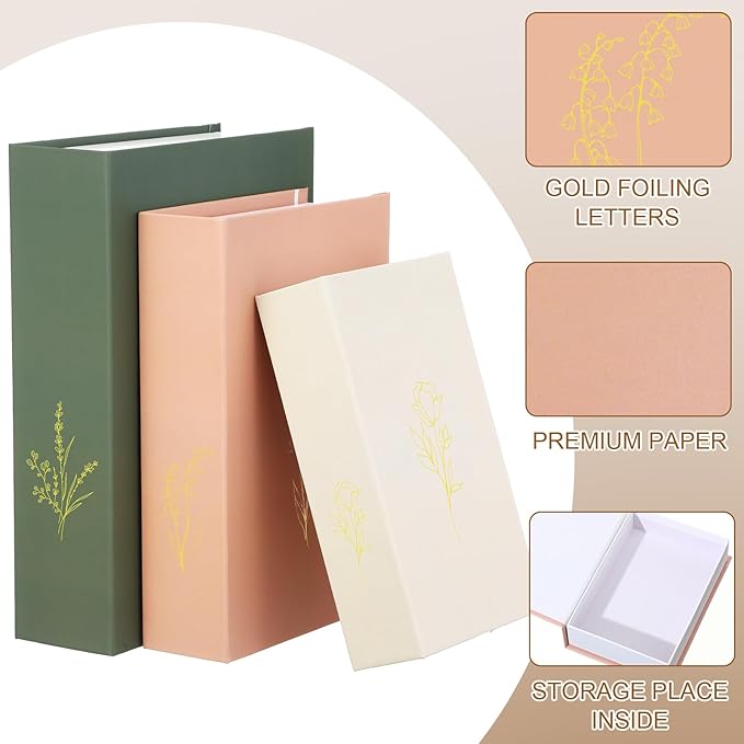 Sabary Set of 3 Decorative Books Boxes for Home Decor, Faux Books Stacked for Coffee Tables, Modern Aesthetic Home Bookshelves Decor, Fake Fashion Photo Storage Boxes