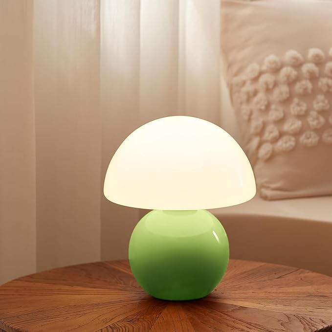 Dawnwake Mushroom Lamp Table Lamp for Bedroom,Desk Bedside Small Lamps for Living Room Night Stands,Mushroom Decor Cute Mini Modern Mid Century Lamps,Unique Aesthetic Home Living Room Decor(Green)