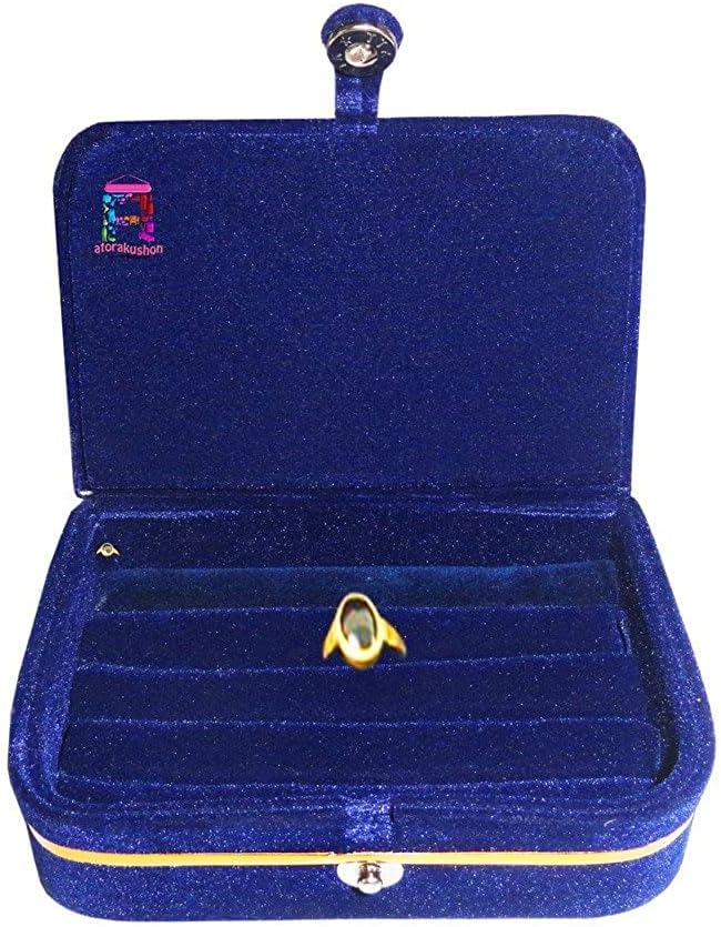 atorakushon Combo Blue Multipurpose Velvet Folder Earring & Ring Box case Jewellery Organizer Pouch Travelling Box