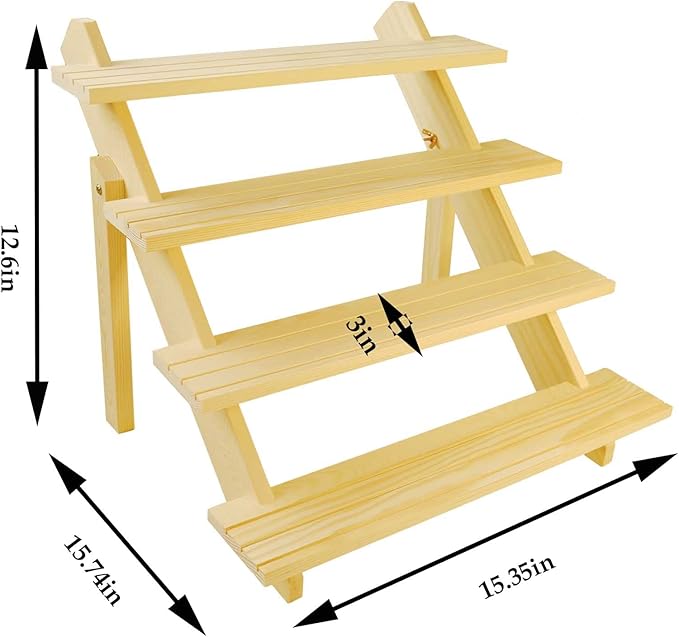 4 Steps Display Riser, Earring Display Stands, Showcase Cascading Merchandise Organizer Tray Vendor Display Supplies for Tabletop Shows Solid Wood…