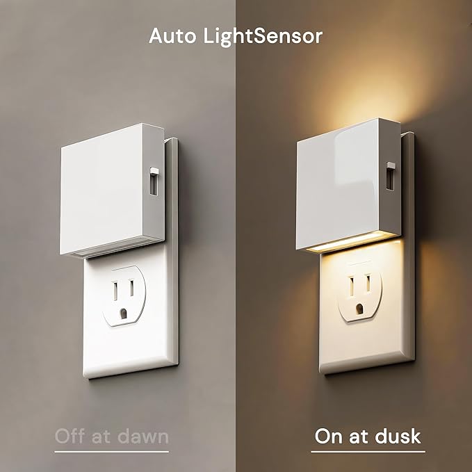 L LOHAS LED Night Light,Night Lights Plug into Wall,0-100LM Stepless Dimmable Brightness,Dusk to Dawn Sensor,3000K Soft White,Foldable Night Lights for Travel Bathroom Hallway