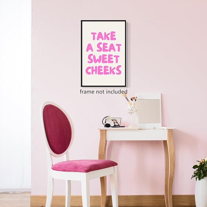 abrtolpffo Pink Take A Seat Sweet Cheeks Canvas Wall Art, Cute Quotes Aesthetic Poster for Room, Funny Bathroom Wall Decor, Trendy Girly Light Pink Restroom Picture Print 24x36in Unframed