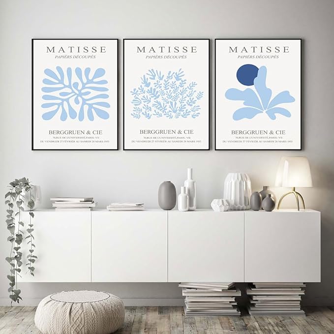 FYARTKJ 3Pcs Blue Coastal Wall Art Prints Coastal Granddaughter Aesthetic Wall Decor Pictures Abstract Minimalist Beachy House Posters for Bedroom Living Room Gallery Home Decoration Unframed 16x24in