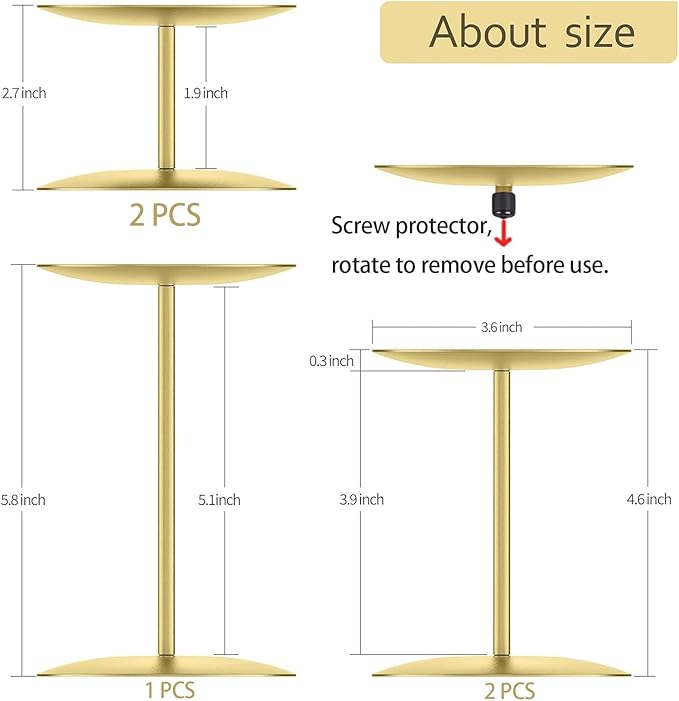 smtyle Gold Candle Holder for Pillar Candles Set of 5 Plate Centerpiece for Table or Floor with Iron