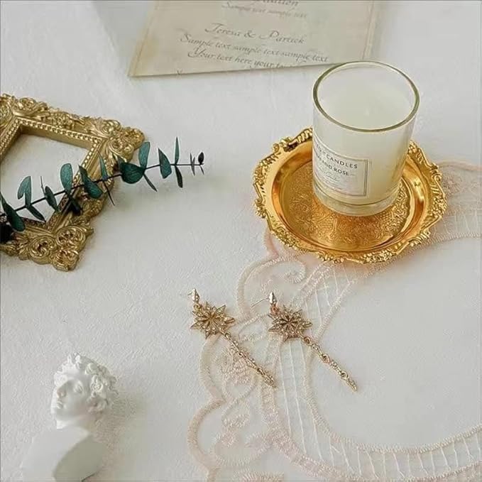 Round Storage Tray Necklace Tray Jewelry Holder Organizer Dessert Plate Fruit DishRing Dish Organizer Holder Home Decor Wedding Gift for Perfume Candle Holiday Party (Golden, Mini)