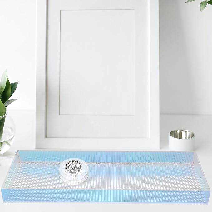 OSALADI Acrylic Makeup Tray Small Perfume Holder Organizer with Colorful Stripe Design Vanity Organizer for Home Decorative Storage Tray
