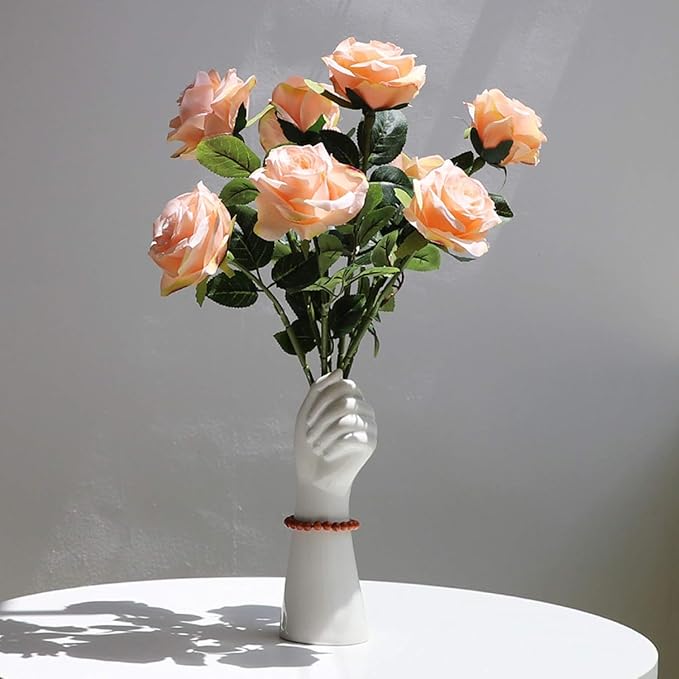 White Ceramic Vase Creative Human Body Art Design Multi Functional Office Desktop Organizer Pen Holder Makeup Brush Holder Home Decor Vase for Flowers Boho Ceramic Vases Stylish Decorative Accent (E)