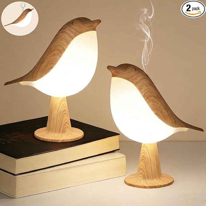 VoMii Bird Desk Lamp Set of 2, Small Table Lamp Cordless Touch Dimmable Night Light with 3 Color Temperature, Rechargeable Decorative Lamps for Bedroom Bedside Nightstand, Desk Decor, Bird Gifts