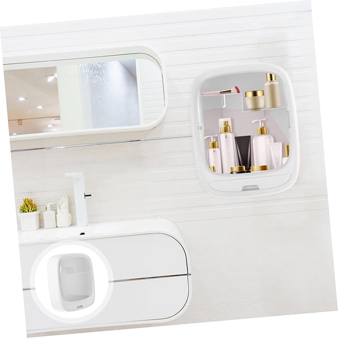 1pc Wall-mounted Cosmetic Storage Box Multifunctional Bathroom Organizer for Makeup No Drilling Simple Design Easy to Install White