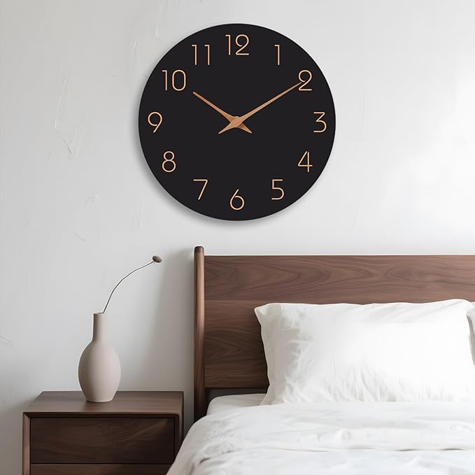 Mosewa Large Wall Clock 18 Inch Black Battery Operated Silent Non Ticking Simple Minimalist Rose Gold Numbers Clock Decorative for Bedroom Living Room Kitchen Home Office