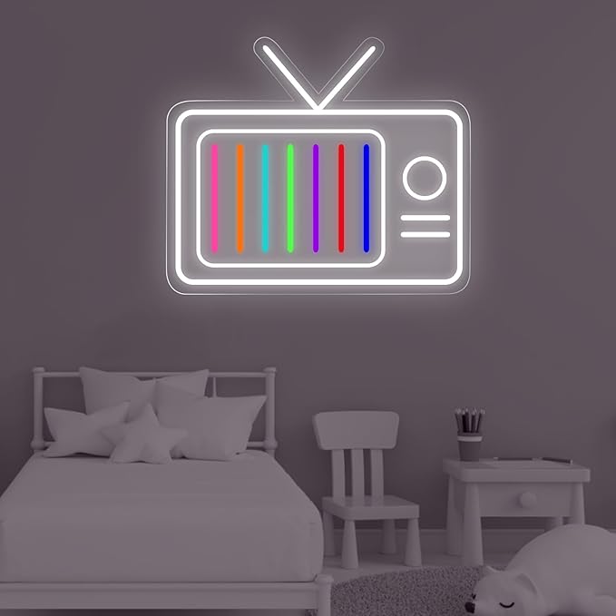 Retro TV Led Neon Sign - Vintage Old TV Set with TV Interference No Signal - Perfect Wall Décor for your 90s Theme Party, 13"x15.2"