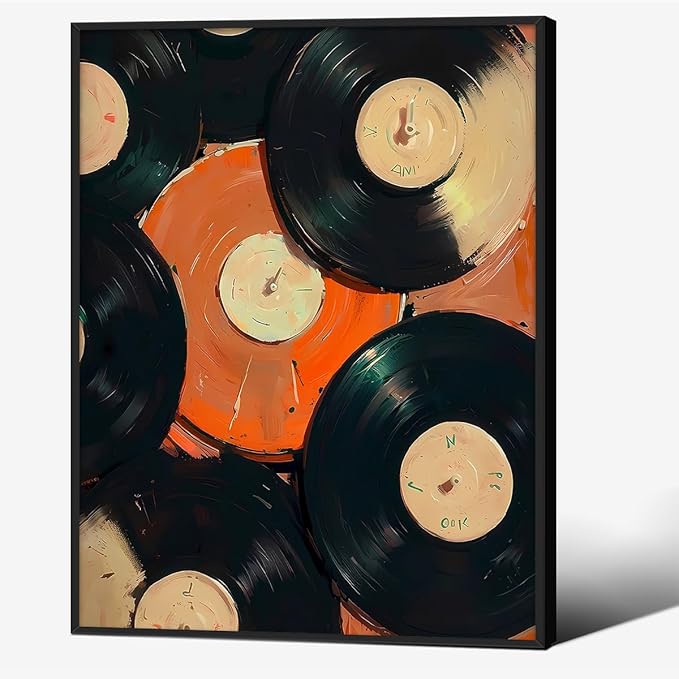 90s Music Vinyl Records Canvas Poster Trendy Modern Music Wall Art Vintage Minimalist Aesthetic Prints 08x10 inch Black Framed for Living Room Bedroom Dorm Wall Decor