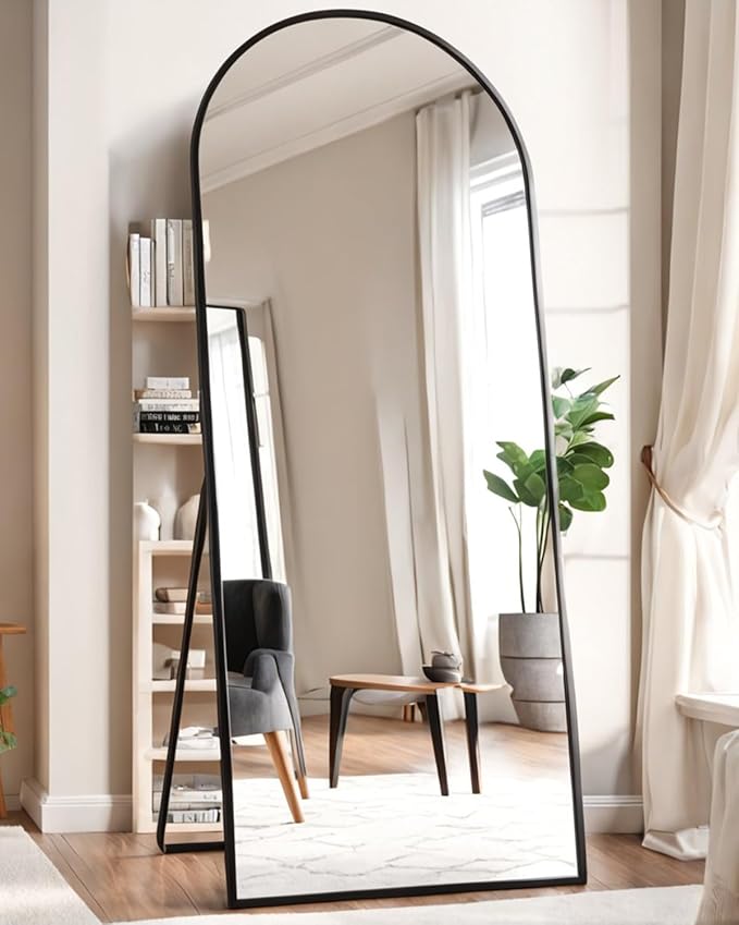 KOMCOTE 71x28 Inch Arched Floor Mirror - Full Length Black Standing Mirror for Bedroom, Living Room, Dressing - Tall Leaner Mirror with Arch Design, Wall or Free-Standing Decor
