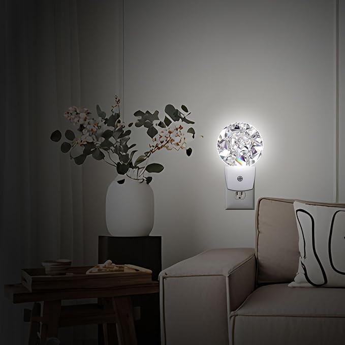 Diamond Sparkle Night Light Plug Into Wall Auto Led Sleep Round Lamp for Living Room Hallway Stairs