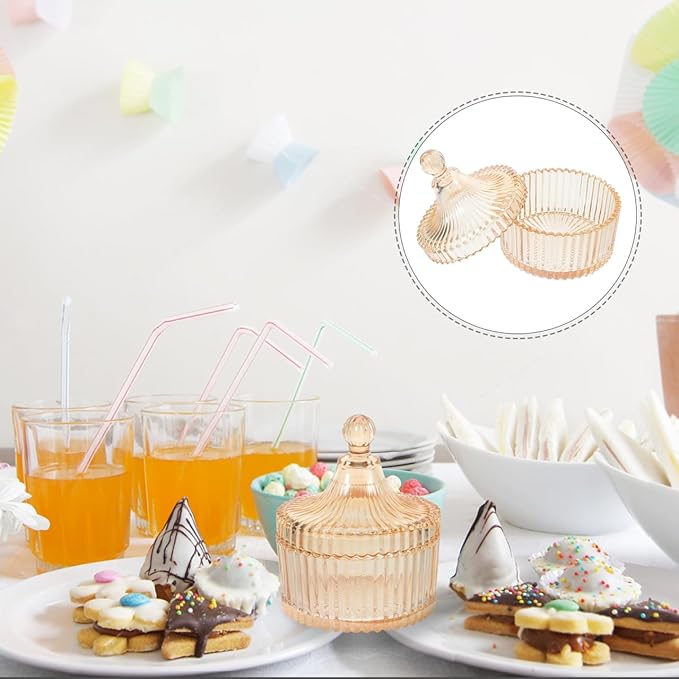 Beavorty jewelry box storage jars with lids taster bowls candy buffet holder makeup organizer cotton ball holder cookie containers with lids crystal candy jar dog treat jar Glass tray snack