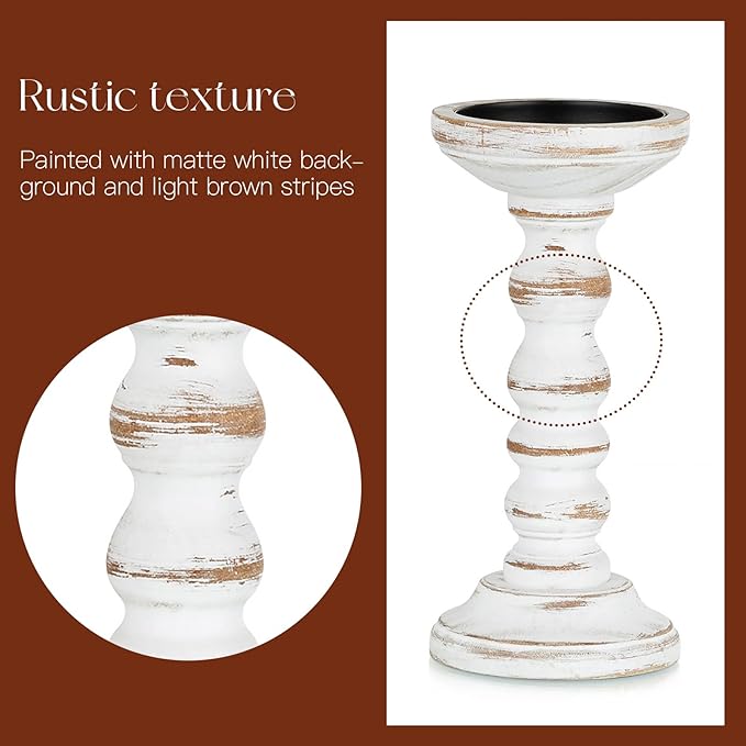 Candeldo Wood Candle Holders for Pillar: Rustic Candles Holder Set of 3 Tall Table Centerpiece Decor Wooden White Farmhouse Decorations for Fireplace Mantle