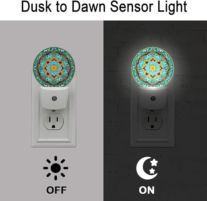 Mandala Flower Plug in Night Light Auto Light Round Lamps Energy Saving Gift for Women Men Friends