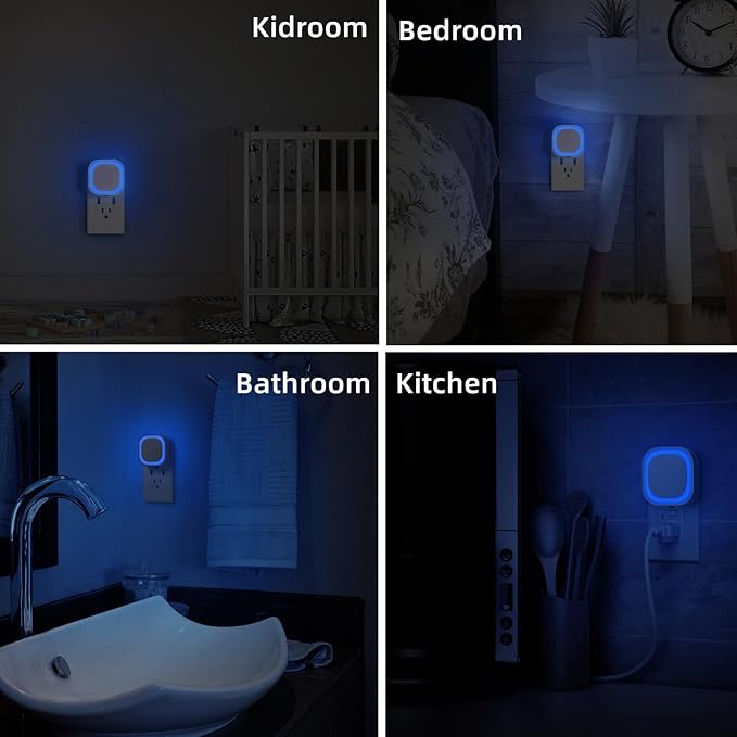 YUNLEX 2 Pack Azure Night Light, Crisp Modern Glow with Dimmable Soft Light & Indirect Reflection, Auto Dusk to Dawn Sensor, Plug in LED Nightlight for Bathroom,Toilet, Kitchen Counter, Modern Decor