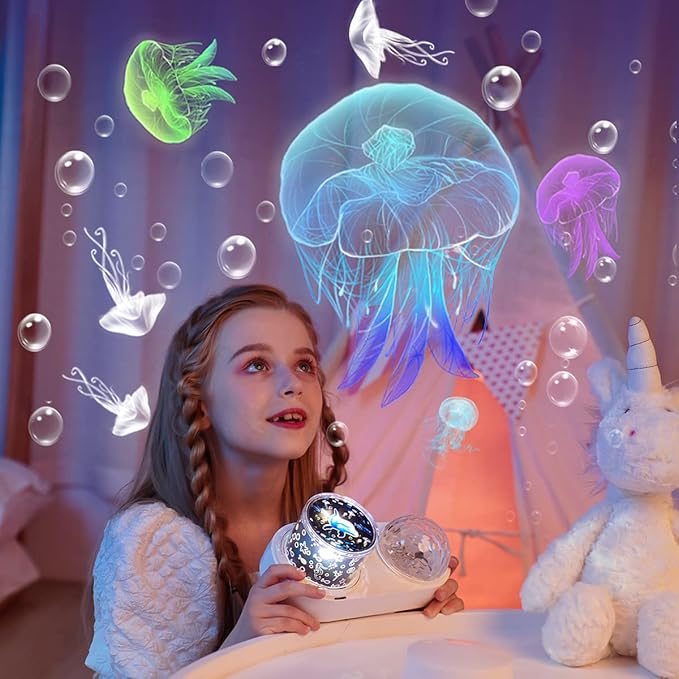 Ocean Wave & Light Projector - 10 Colors, 6 Film Sets, Timer & 360 Rotation for Kids & Girls, Room Decor
