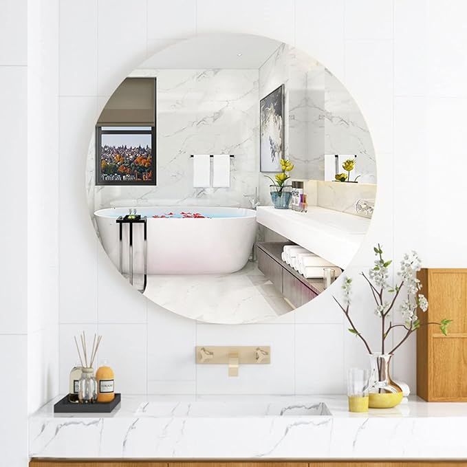 DARENYI 16'' Round Wall Mirror Sheet Self Adhesive, Non Glass, High Clear Acrylic Circle Mirror Decorative for Wall, Bathroom, Bedroom, Door, Deocr