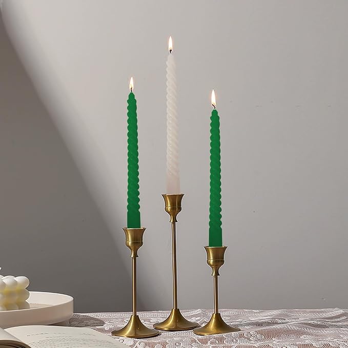 Taper Candles, Spiral Twisted Taper Candles Set of 4, Unscented Taper Candlesticks 10 inch Tall, Home Decor Kitchen Decor Wedding Decorations (Green & White)