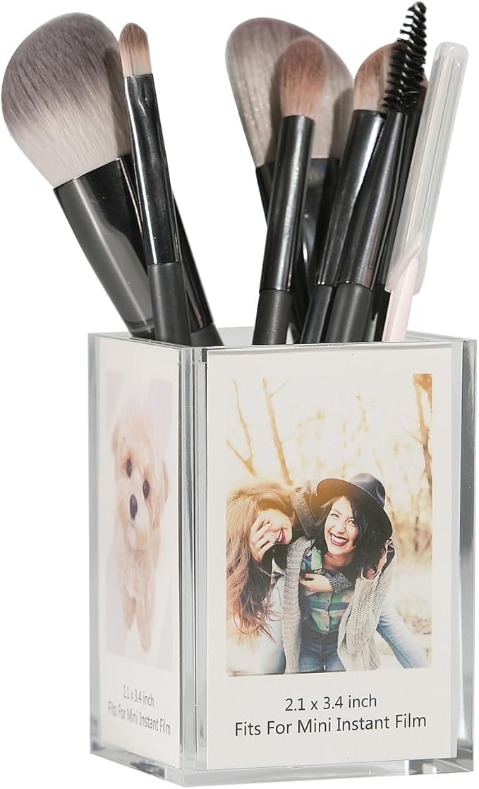 Instax Mini 2x3 Polaroid Photo Acrylic Frame,Small Picture Mini Cute Display Holder for Fujifilm Instax Mini 3-inch Photos Display, Clear Acrylic Photo Pen Holder,Office Desk Organizer