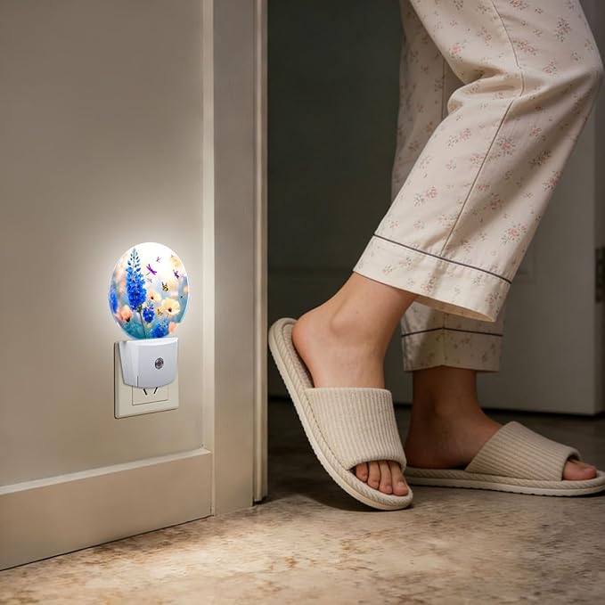 Blue Flower Butterfly Dragonfly Night Light Plug-in Sleep Lamp Led Dusk to Dawn Night Light for Bedroom