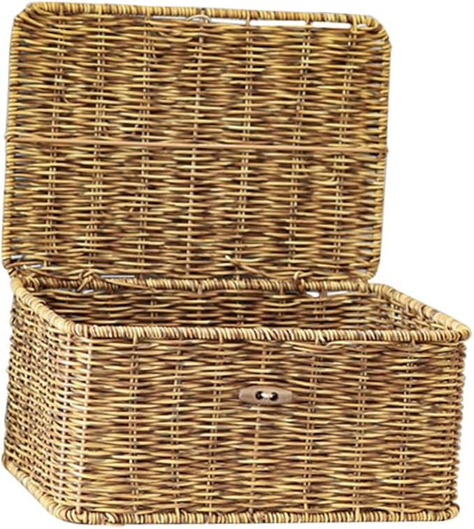 PartyKindom Cubby Storage Organizer Woven Storage Box Imitation Rattan Beauty and Makeup Organizer Decorative Desktop Box