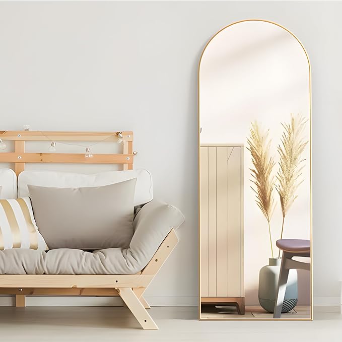 Arched Full Length Mirror 64"x21" Arch Floor Mirror with Stand Large Wall Gold Full Body Mirror Standing Hanging or Leaning Against Wall for Bedroom Entry, Living Room