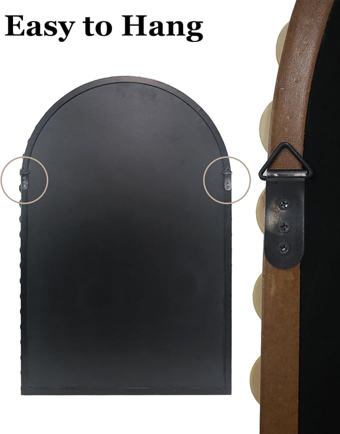 Black Beaded Arched Wall Mirror 24x36 Inch, Vintage Decorative Arch Mirror with Beaded Frame, Accent Mirror for Entryway, Bathroom, Living Room, Bedroom, Fireplace