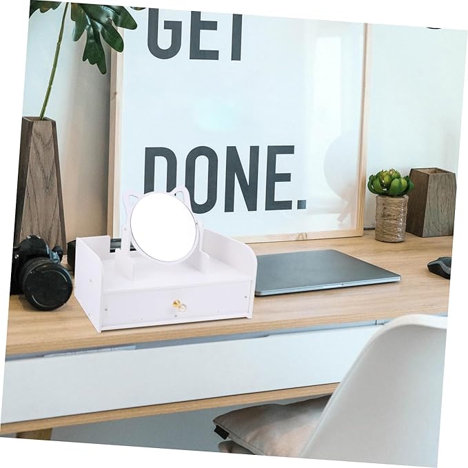 Cabilock Vanity Mirror with Storage Box Large Desktop Makeup Mirror PVC Cosmetics Organizer Non-Skid for Bedroom and Bathroom Use
