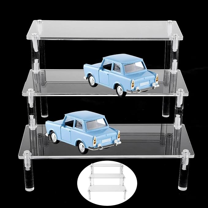 Clear Acrylic 3 Tier Action Figure Display Riser Stand Perfume Cupcake Organizer Shelf for Toiletries and Dolls - Toy Model Makeup Storage Rack - 3 Tier