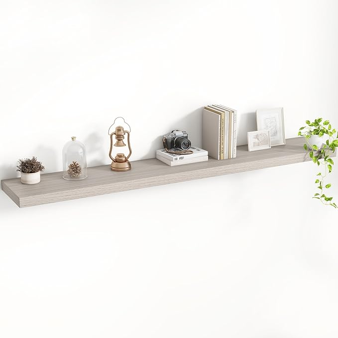 Acovy 55 Inch Floating Shelves, 8 Inch Deep Floating Shelves for Wall, Hanging Shelf with Invisible Brackets, Deep Shelves for Bathroom, Bedroom, Living Room, Grey, Set of 1