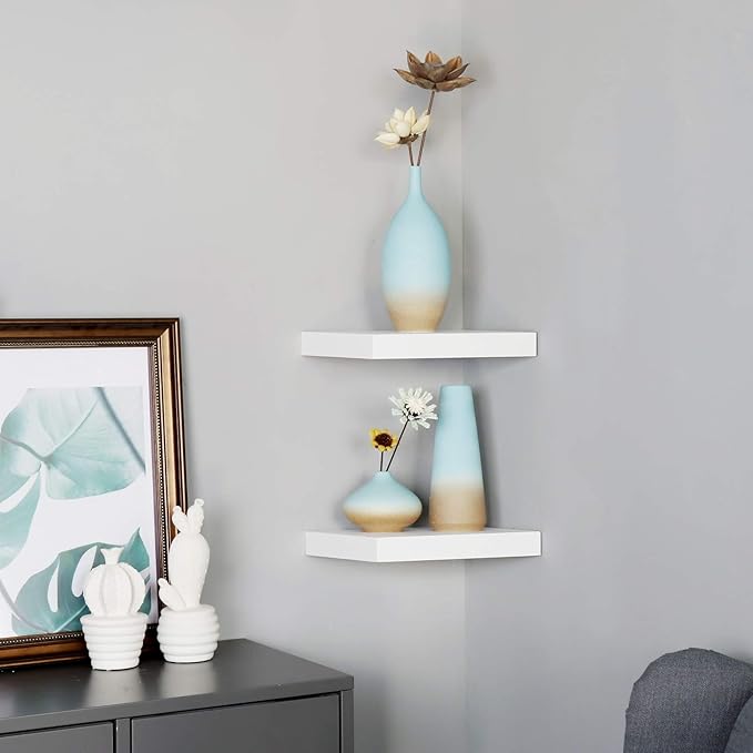 WELLAND Set of 2 Floating Shelves Wall Mounted Shelf, for Home Decor with 8" Deep (White, 10 inch)