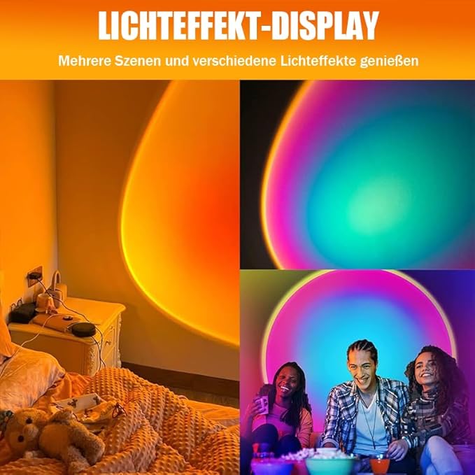 Sunset Lamp Projector Led Lights with Remote, Sunset Lamp for Bedroom Aesthetic Room and Decor Home 16 Colors Night Light 360° Rotation Rainbow Lights Gifts for Women