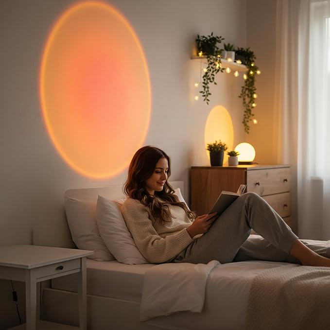 2Pcs LED Sunset Ambient Lamp Mood Light, Flexible and 360° Rotatable USB Warm Night Light,Projector Birthday Party Decoration Portable Mood Light for Bedroom Living, (Sunset Yellow & Red) ﻿