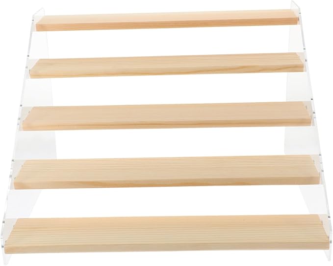 Cabilock Wooden Tiered Desktop Display Riser Stand Makeup Organizer for Cosmetics Figurines Cupcakes Perfumes Nail Polish and Collectibles Multi Shelf for Home Office and Retail Showcase