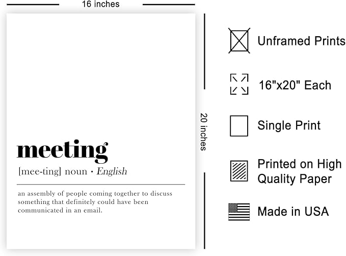 Poster Master Definition of Meeting Print - Typography Poster - Dictionary Art - Minimal Gift for Boss & Colleague - Funny Decor for Office, Workplace or Dorm - 16x20 UNFRAMED Wall Art