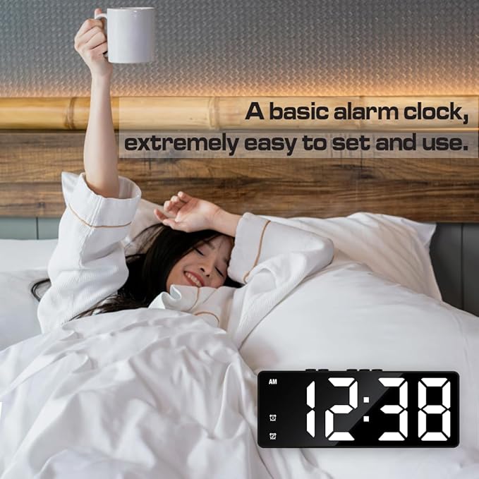Small Digital Alarm Clock, Mirror Surface LED Electronic Clocks with Large Display, Adjustable Brightness and Snooze Model for Bedroom, Desk, Office, Blackcase White Digit