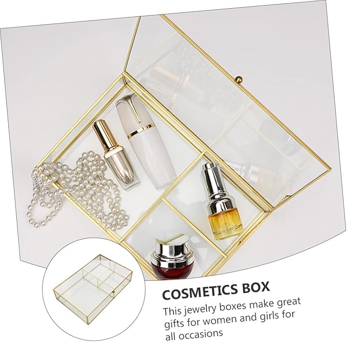 Glass Jewelry Storage Box Makeup Organizer Cosmetics Holder Lipstick Box Desktop Display Case Model Display Case