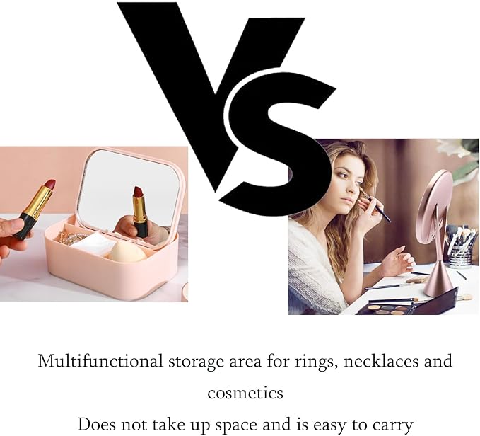 Makeup Mirror Storage Box, Travel Makeup Bag with Mirror, Portable Desktop Organizer Vanity Case for Women Beauty Tools
