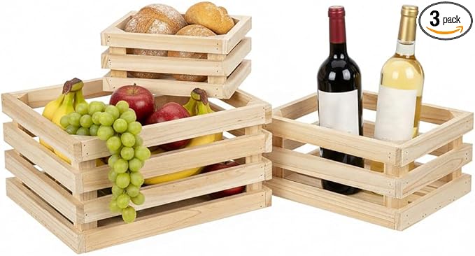 Oairse Set of 3 Nesting Wooden Storage Crates - Rustic Wooden Storage Crates for Display Wood Container Boxes Wood Baskets for Farmhouse Flower Stand Display Rack for Shops or Exhibitions Home Decor